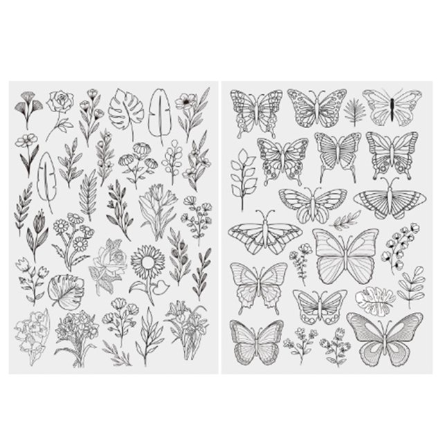2 Sheets Water Soluble Embroidery Stabilizer DIY Stick Stitch Embroidery Paper with Pre-Printed Flowers Leaves Animals Pattern Beginners Sewing Lover Gift