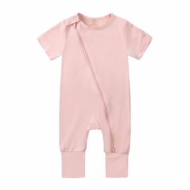 IROINID Liquidation Coton Neutre Cache-Couches Nouveau-Nés Bébés Filles Garçons Justaucorps Été Manches Courtes Fermeture Éclair une-Pièce Barboteuse Combinaison,Pink