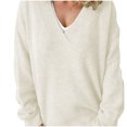 thumbnail image 1 of Timegard Womens Sweaters V Neck Long Sleeve Pullover Solid Color Oversized Tops Loose Comfy Blouses, 1 of 6