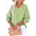thumbnail image 1 of Womens Casual Button V Neck Long Sleeve Shirts Oversized Solid Blouses Tops Light Green XXXL, 1 of 7