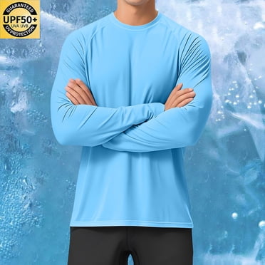 Men's UPF 50+ Sun Protection Long Sleeve Shirt - Breathable Moisture Wicking Athletic Top with Hood for Outdoor Sports