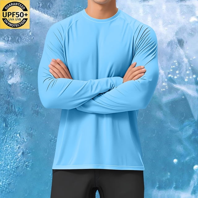 ylioge Mens Sun Protection T Shirts Lightweight Long Sleeve UV T-Shirts Casual Solid Pullover Breathable Basic Raglan Fishing Tees Tops