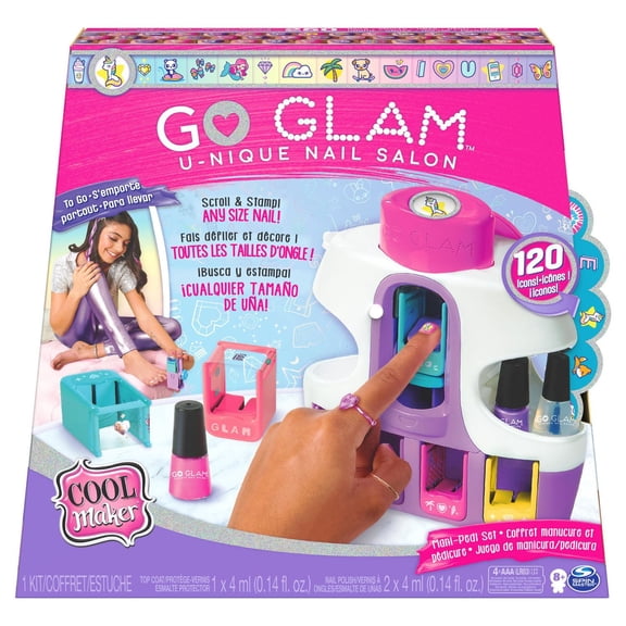 Cool Maker, GO GLAM U-nique Nail Salon, Salon de manucure avec machine à ongles transportable, 5 cartouches de motifs et sèche-ongles, kit de manucure, jouets pour enfants à partir de 8 ans