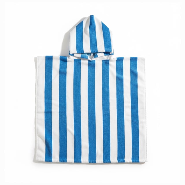 Mainstays Kids Serviette à Capuchon Réversible pour Enfants avec Rayures Verticales Bleues et Blanches, 24 X 48 Pouces, en Tissu Éponge de Coton Absorbant avec Capuchon Intégré, Convient à la Salle de Bain et à la Piscine pour Enfants, Lavable à la machine pour un Entretien Facile.