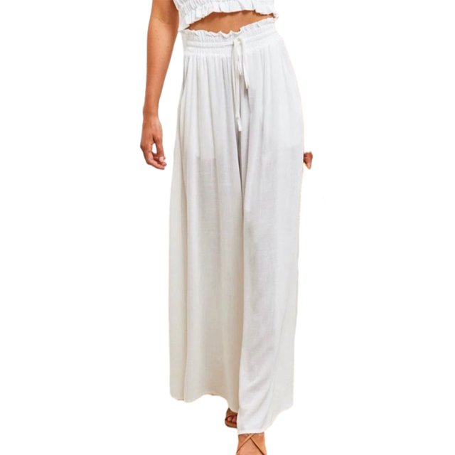 maskred Flowy Leg Pants For Women - Addition To Any Wardrobe Leg Pants Flowy Thin Style White,1 XL
