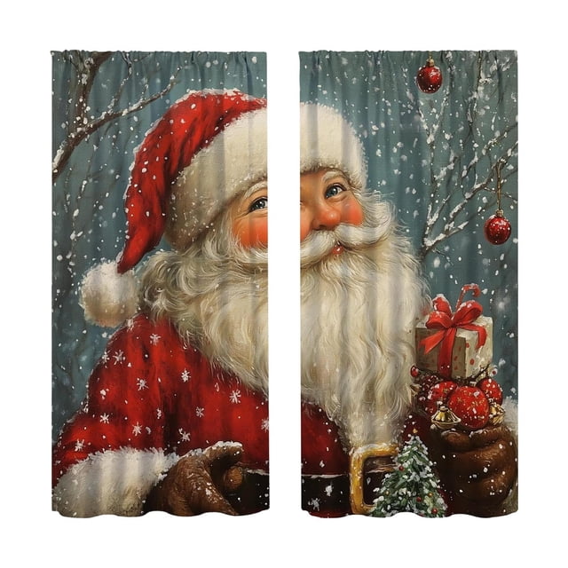 Hearth & Gear Santa Curtains Home Suitable For Living Rooms Rural Style Winter Scenery Cute Santa Printed Pole Curtains Translucent Travel Window Curtain Shower Curtain Cute Glitter Curtains for