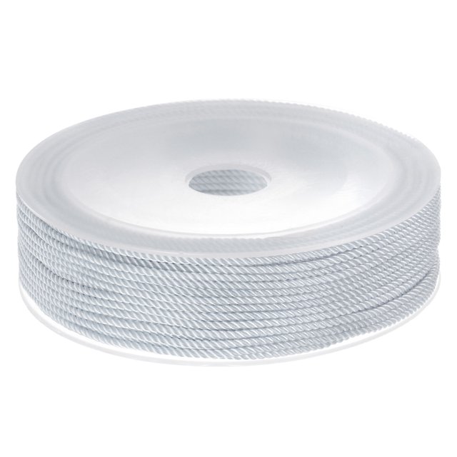 Unique Bargains Twisted Nylon Twine Thread Beading Cord 1.5mm 20M/65 Feet Extra Strong Braided Nylon String, Light Grey