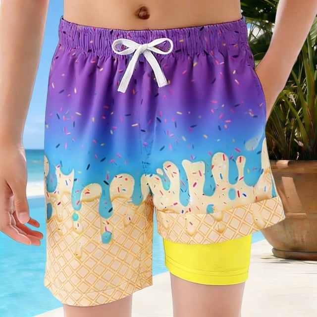 Kids Swim Trunks for Boys With Ice Print Stretchy Relaxed Quick Dry 3-4 Years Boy Clothes