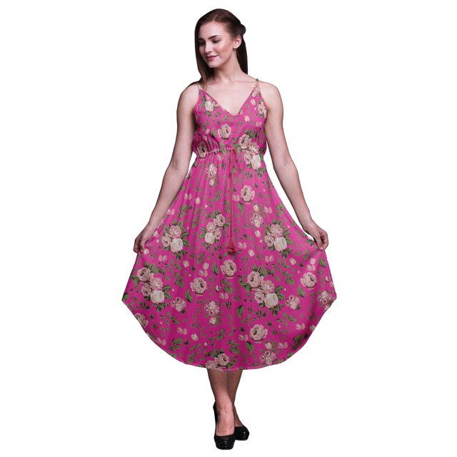 Bimba Robe Midi d'Été Imprimée à Fleurs pour Femmes Col en V Tenue de Vacances - Grande Taille