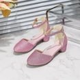 thumbnail image 2 of New Kids Girls Dress Shoes Chunky Low Heels Sequins Ankle Strap Adjustable Buckle Rhinestone Pendant Glitter Sparkling Ballet Performance Wedding Party Mary Jane Princess Shoes Pink, 2 of 7