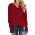thumbnail image 1 of Timegard Womens Tops Long Sleeve Notched V-Neck Button Comfy Tee Fall Casual Loose Shirts Tops Blouse, 1 of 4
