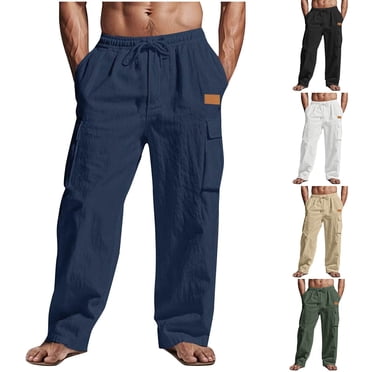Men's Casual Elastic Waist Loose Fit Sports Work Pants Joggers Sweatpants Bottoms for Workout Athletic Gym Hiking Daily Wear Classic Mens Apparel | IhhxPro,White M