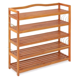 Costway 5-Tier Assemblage de chaussures en bois Autoportant Grandes chaussures Organisateur de rangement