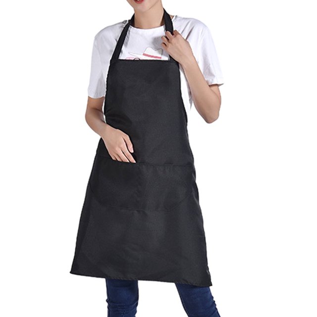 Decodeary 12pcs Woman Apron With Pockets Efficient And Stylish Cooking Companion Polyester Adjustable Half-length Adult Apron black 1Set
