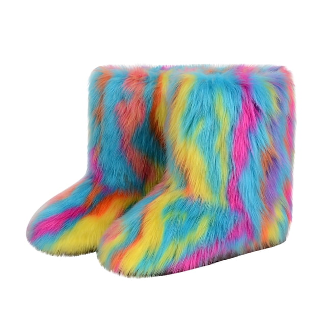 CEHVOM Women's Color Imitation Animal Bottes Plus Cashmere Bottes Snow Bottes