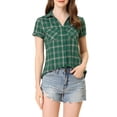 thumbnail image 1 of INSPIRE CHIC Chemises à Carreaux pour Femmes Col en Pointe Boutonnées Blouses de Rentrée Vert Beige G, 1 of 6