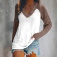thumbnail image 1 of zanvin Hauts Amples à Col en V pour Femmes T-Shirts Décontractés Patchwork Manches Longues Blouse, Café, S, 1 of 4