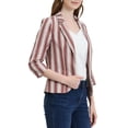 thumbnail image 4 of INSPIRE CHIC Blazer à Rayures pour Femme Manches 3/4 Décontracté Ouvert à l'Avant Revers Cranté Blazer m Brun Café, 4 of 8