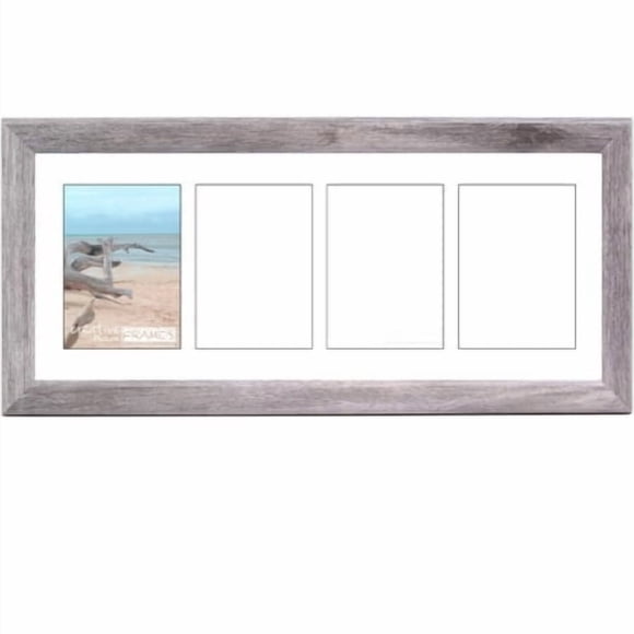 Creative Letter Art 4鈥?x 6鈥?Multiple Opening Picture Frame Collage with 4 holes, Hamptons Driftwood Grey Frame with 10 x 20-inch White Mat, Full-Strength Glass, Photo Collage for Wall, 4 Openings