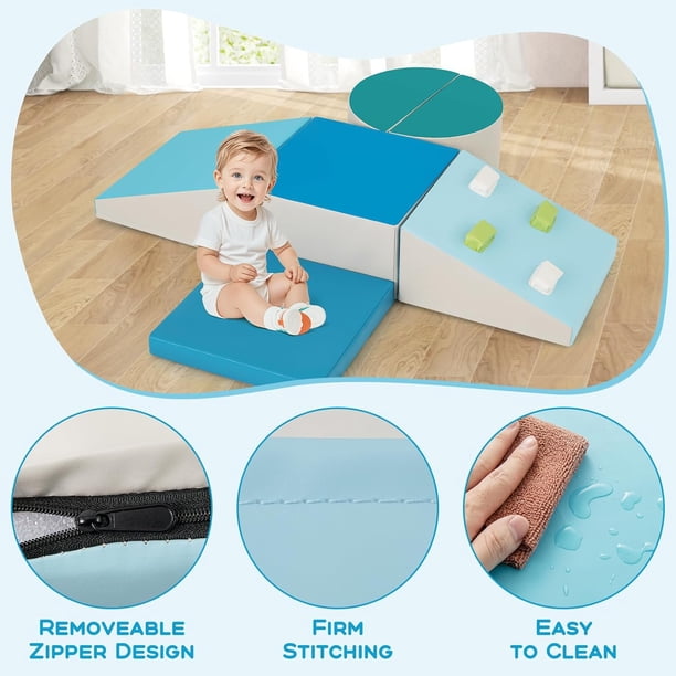 EROMMY Blocs De Construction En Mousse – Escalade Et Motricité – Revêtement Cuir PU, Antidérapant – 5 Formes – Dès 1 An