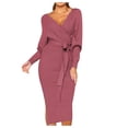 thumbnail image 2 of QIPOPIQ Robes pour Femmes pour Invitée de Mariage Fête Manches Courtes Nouvelle Robe d'Automne et d'Hiver d'Été Aguichant à Col en V à Nouer Robes à Manches Longues Offres 2023, 2 of 8