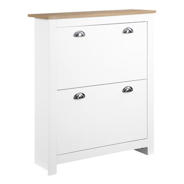 HOMCOM Armoire à Chaussures de Couloir avec 2 Tiroirs Basculants pour 12 Paires de Chaussures Blanc