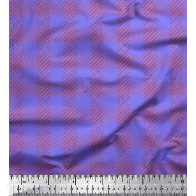 Soimoi Purple polyester Crepe Fabric Check Check Print Fabric by Yard 52 Inch Wide