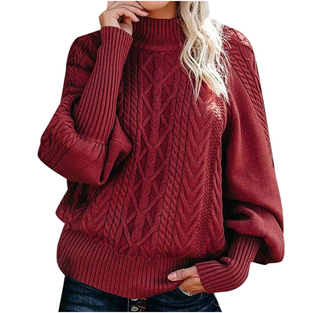 CEHVOM Femmes Uni Aguichant Uni Col Rond Décontracté Mi-Haut Tricot Torsadé Chandail Chandail Blouse