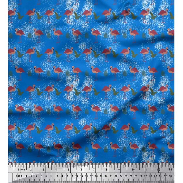 Soimoi Moss Georgette Fabric Check,Tropical Leaves & Flamingo Bird Print Fabric by Yard 42 Inch Wide