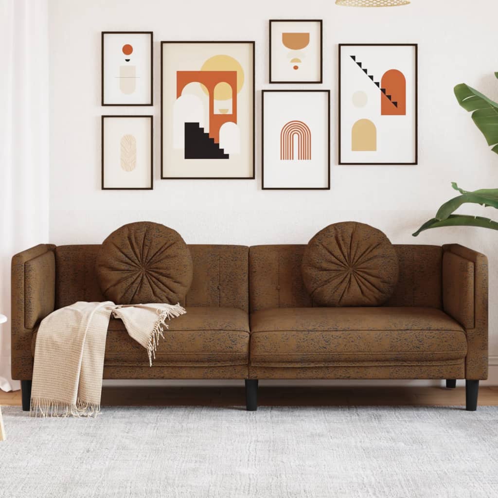 vidaXL Sofa avec Coussins 3 Places Brun Similicuir Suédé
