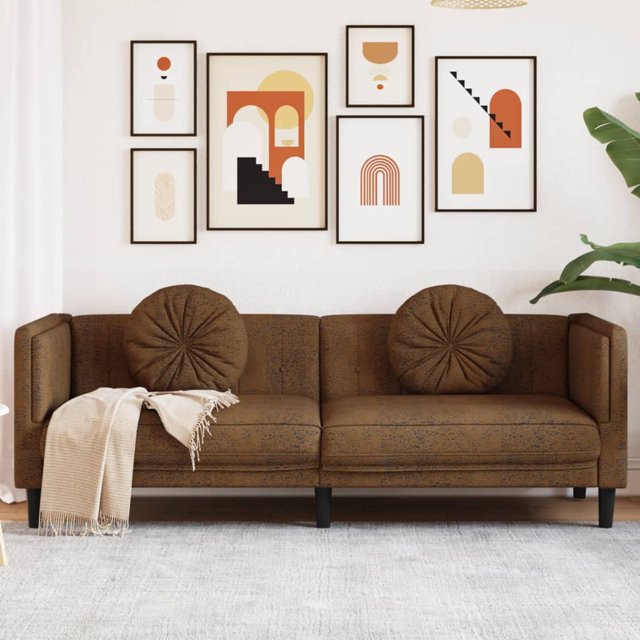 vidaXL Sofa avec Coussins 3 Places Brun Similicuir Suédé