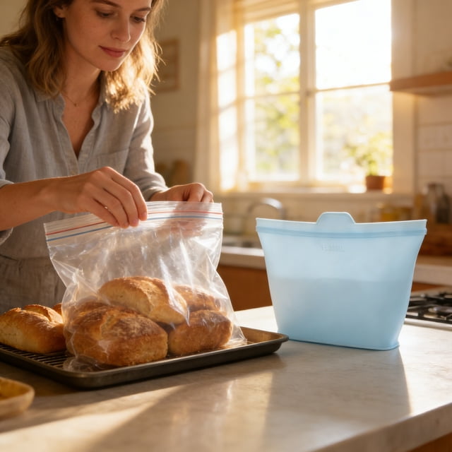 Silicone Sacs de Rangement Alimentaires en Bleu Pâle Sacs de Rangement Alimentaires en Silicone Réutilisables Sacs d'Étanchéité de Cuisine pour Fruits et Légumes (1 Pcs) Rkxzt