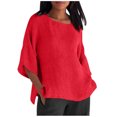 thumbnail image 1 of Tnhcen Chemise Décontractée pour Femme en Mélange Coton-Lin d'Automne à Col Rond, Manches 3/4 - Grande Taille, Hauts d'Automne Confortables P-5TG, 1 of 6