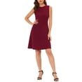 thumbnail image 1 of INSPIRE CHIC Robe Midi Évasée Sans Manches de Rentrée pour Femme Tenue d'Enseignante pour le Travail Couleur Unie Bourgogne TG, 1 of 6