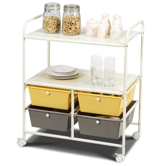 Patiojoy 4-Drawer Rolling Storage Cart Metal Rack Organizer Shelf with Wheels Yellow+Grey