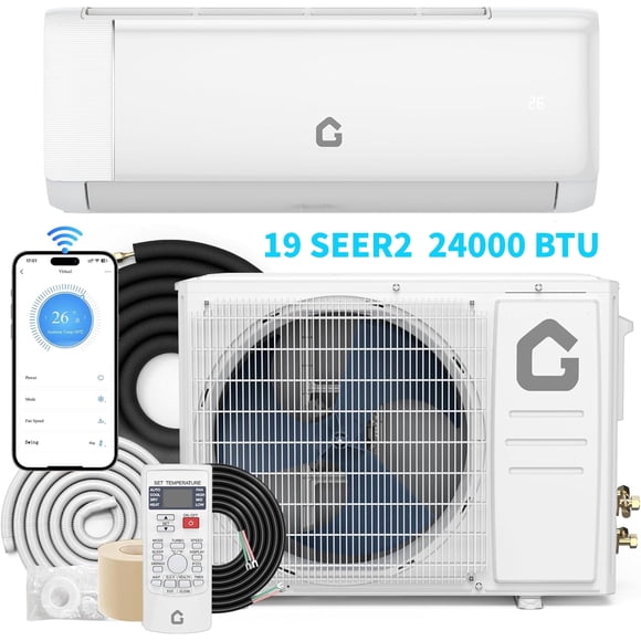 YUSAZENS 24000 BTU WiFi Mini Split Air Conditioner with Heat Pump 19 SEER2 Inverter 208-230V Ductless AC Cools Up to 1500 Sq Ft White Wall Mounted