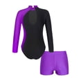thumbnail image 2 of renvena Girls Gymnastics Leotards and Shorts Set Rhinestone Long Sleeve Ballet Unitard Biketards Purple 8, 2 of 5