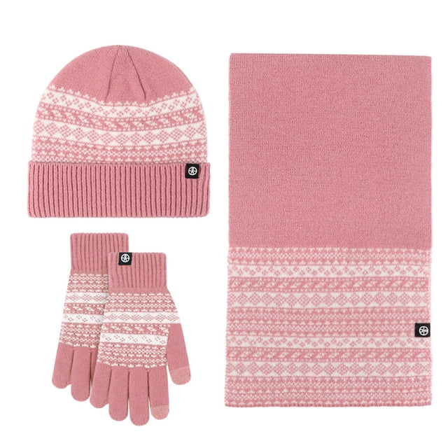 WEAIXIMIUNG Fingerless Gloves Kids Winter Warm Set Windproof Jacquard Scarf 3 Piece Set