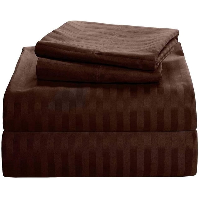 1000 Thread Count 100% Egyptian Cotton 3-Piece Fitted Sheet ( 1 Fitted Sheet + 2 Pillow Covers) 30 Inches Deep Pocket Size Stripe Pattern