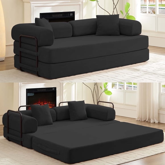 ZAFLY Folding Sofa Bed | Convertible Futon Sleeper Couch | Modern Floor Mattress | Corduroy Sofas and Couches for Living Room - Gray