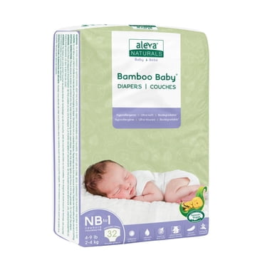 Aleva Naturals Hypoallergenic Bamboo Baby Diapers for Newborn, Ultra Soft, Sensitive Skin Friendly, Biodegradable, Disposable - Size Newborn to 1 (4-9 lbs / 2-4kg), 32 Count