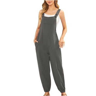 Wiyuqeen Salopette en Coton et Lin pour Femme, Décontractée, Douce, à Boutons, Bretelles Ajustables, Combinaison Unie Sans Manches, Ample et Respirante, Bretelles avec Poches