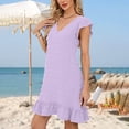thumbnail image 4 of LOVZFMLL Robes d'Été pour Femmes 2025 Col en V Manches Courtes Volantées Ourlet à Volants Robe Smock Mini Décontractée Plage Vacances Vêtements pour Femmes Violet G, 4 of 8
