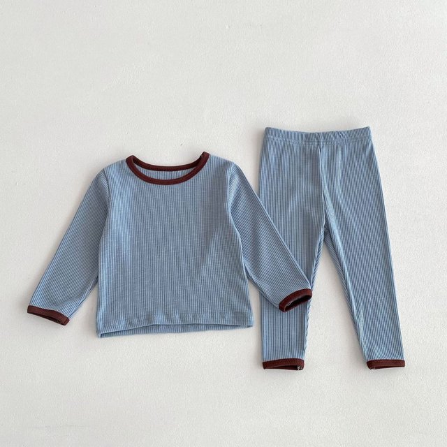 RXIRUCGD Child Spring Cotton Printing Pants Long Sleeve Round-Neck Blouses Sets, Blue, Size: 1 Years