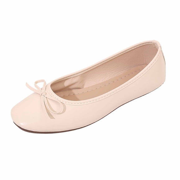 FRSASU Women's Round Toe Ballet Flats Comfortable Bow Dressy Bowtie Flats Shoes Beige