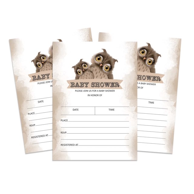 Inkdotpot 30 Cartes d'Invitation Style à Remplir pour Shower de Bébé Hibou Oiseau Invitations Vierges