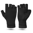 thumbnail image 1 of Arthritis Gloves, Elastic Copper Arthritis Gloves Non Slip Open Fingertip Black Exquisite Stitching  For Writing, 1 of 8