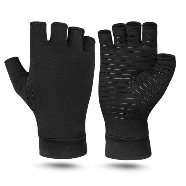 Arthritis Gloves, Elastic Copper Arthritis Gloves Non Slip Open Fingertip Black Exquisite Stitching For Writing