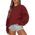 thumbnail image 1 of Mefallenssiah Mode Femmes Décontracté Manches Longues Col Rond Chandail Ample pour Dames Hauts Blouse Bourgogne TTG, 1 of 5
