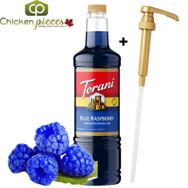 Torani Blue Raspberry Flavoring Syrup, Professional Gourmet Beverage Base with Bonus Squeeze Pump, 1 Liter (33.8 fl oz)